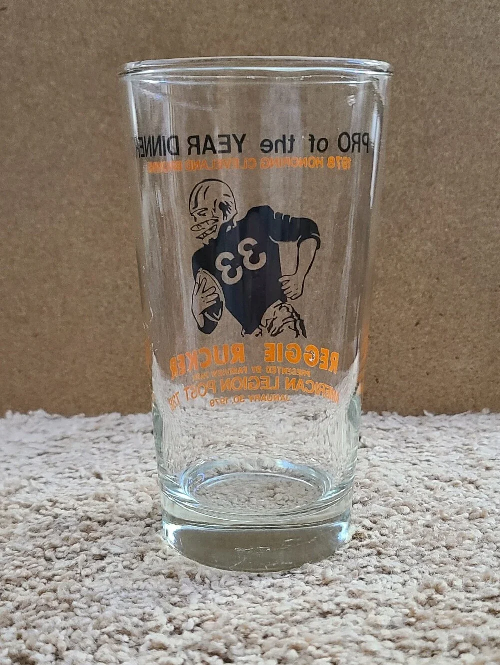 Vintage Reggie Rucker Cleveland Browns Pro of the Year Dinner Glass
